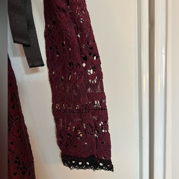 NWT Alexis Sophie Burgundy Lace Off Shoulder Tie Shoulder Dress. Small - Picture 13 of 14